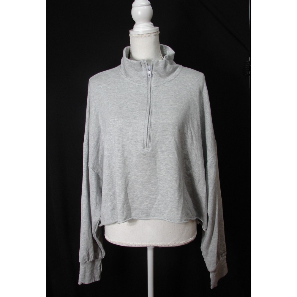 Offline by Aerie Cloud Quarter Zip Cropped Pullover Sweatshirt Grey Oversized XL